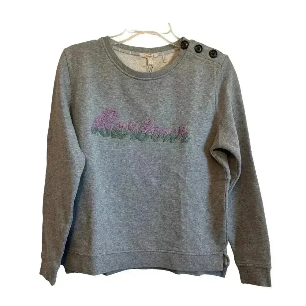 NWT Barbour Logo Crewneck Sweatshirt Jumper Grey Lux Glam British Size 4